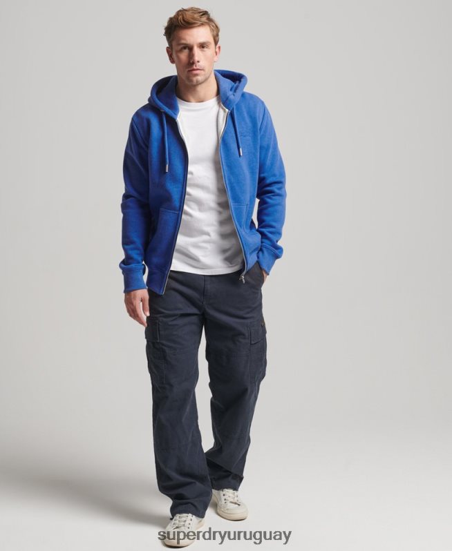uy Superdry hombres sudadera con cremallera y logo bordado azul DT2N8Z494 ropa
