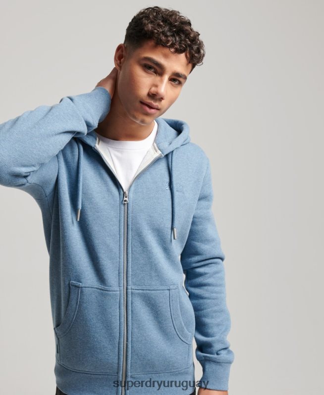 uy Superdry hombres sudadera con cremallera y logo bordado azul claro DT2N8Z627 ropa