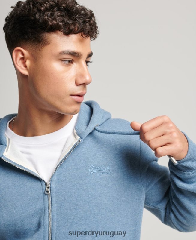 uy Superdry hombres sudadera con cremallera y logo bordado azul claro DT2N8Z627 ropa