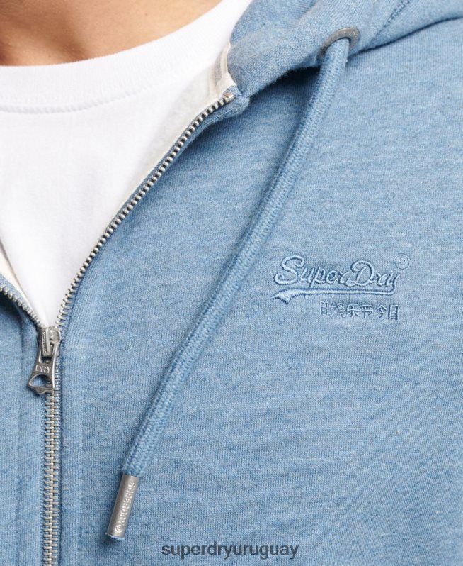 uy Superdry hombres sudadera con cremallera y logo bordado azul claro DT2N8Z627 ropa