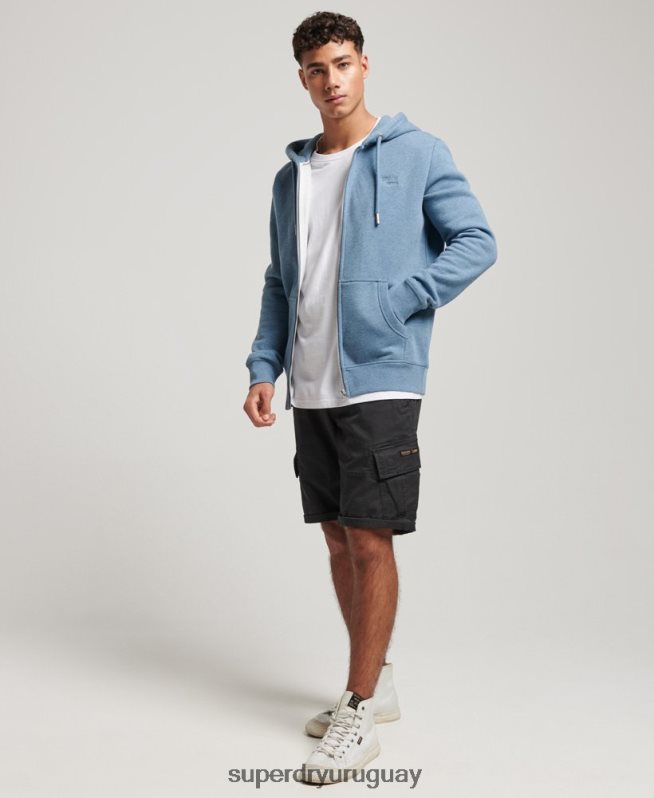 uy Superdry hombres sudadera con cremallera y logo bordado azul claro DT2N8Z627 ropa