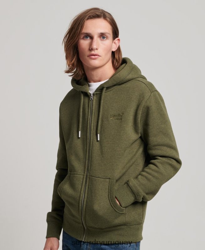 uy Superdry hombres sudadera con cremallera y logo bordado caqui DT2N8Z703 ropa