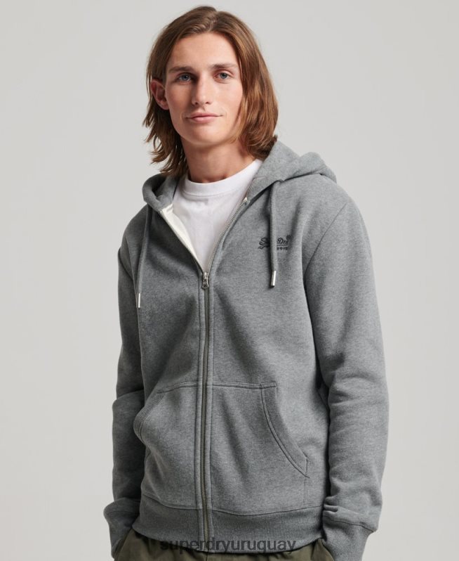 uy Superdry hombres sudadera con cremallera y logo bordado gris DT2N8Z497 ropa