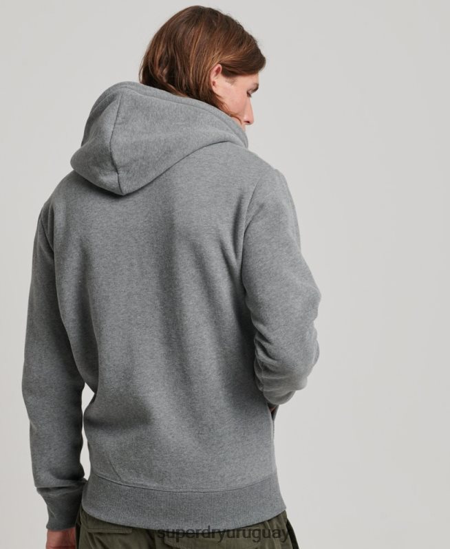 uy Superdry hombres sudadera con cremallera y logo bordado gris DT2N8Z497 ropa