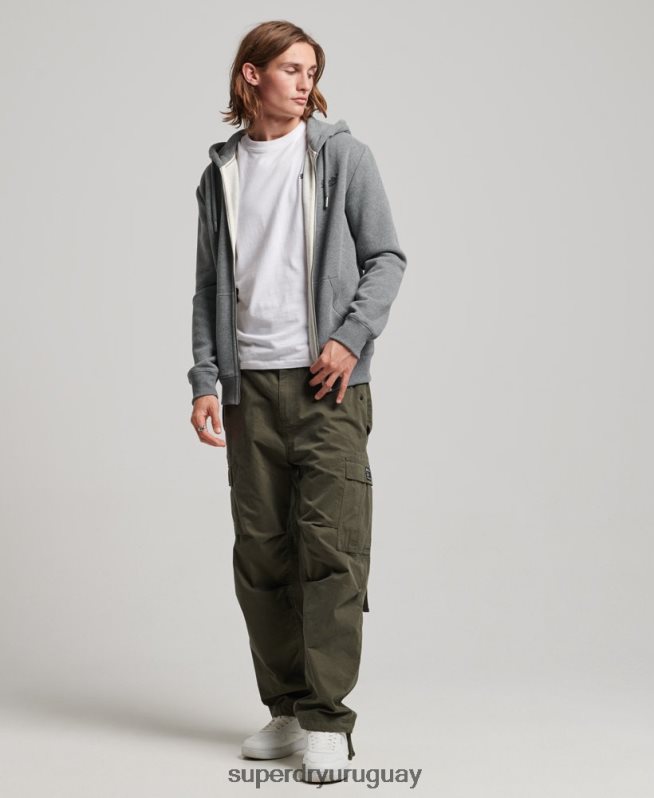 uy Superdry hombres sudadera con cremallera y logo bordado gris DT2N8Z497 ropa