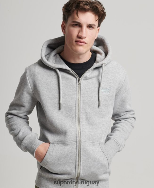 uy Superdry hombres sudadera con cremallera y logo bordado gris DT2N8Z792 ropa