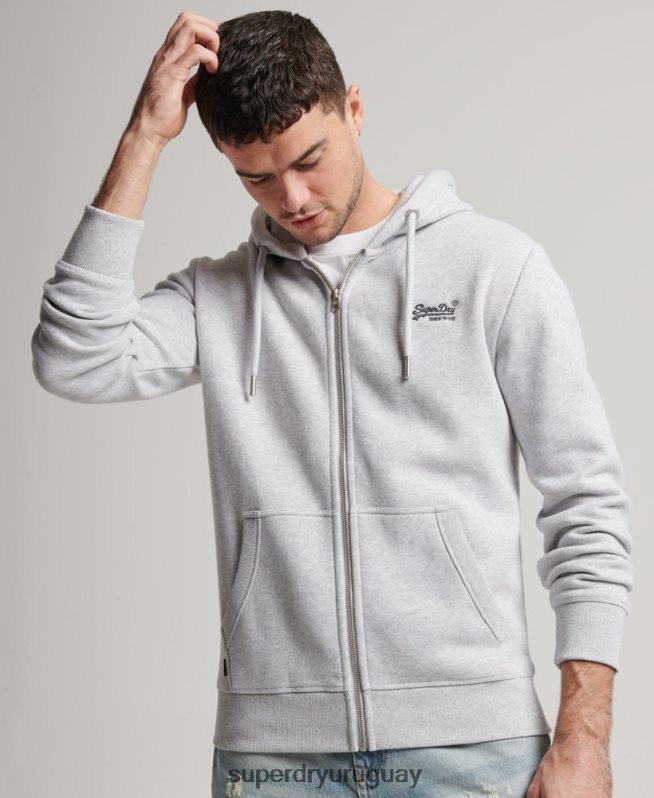 uy Superdry hombres sudadera con cremallera y logo bordado gris claro DT2N8Z463 ropa