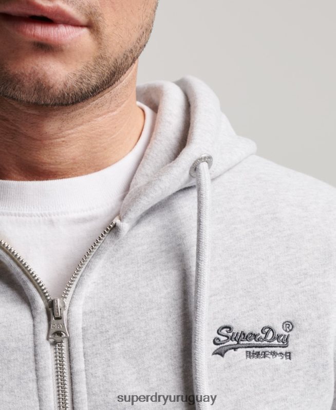uy Superdry hombres sudadera con cremallera y logo bordado gris claro DT2N8Z463 ropa