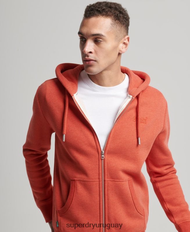 uy Superdry hombres sudadera con cremallera y logo bordado naranja DT2N8Z675 ropa