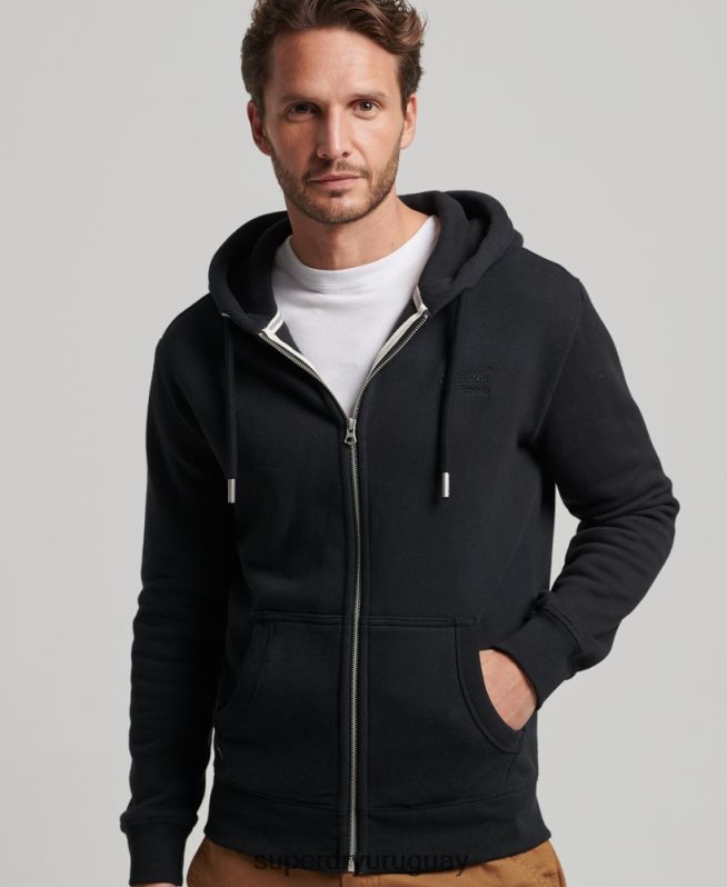 uy Superdry hombres sudadera con cremallera y logo bordado negro DT2N8Z731 ropa
