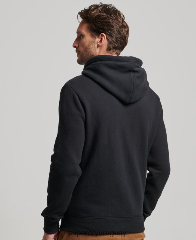 uy Superdry hombres sudadera con cremallera y logo bordado negro DT2N8Z731 ropa