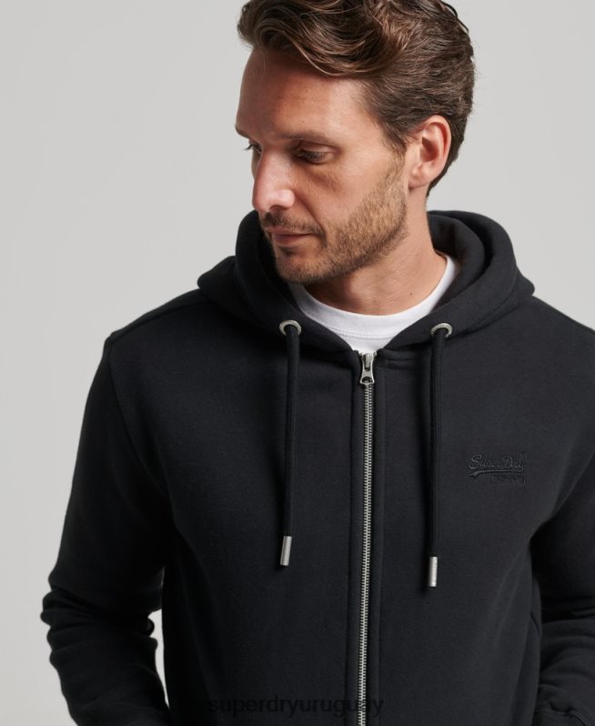 uy Superdry hombres sudadera con cremallera y logo bordado negro DT2N8Z731 ropa