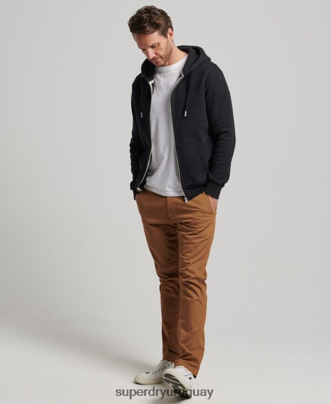 uy Superdry hombres sudadera con cremallera y logo bordado negro DT2N8Z731 ropa
