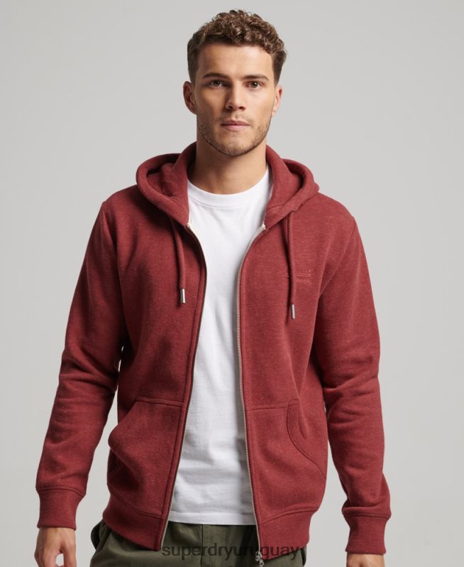 uy Superdry hombres sudadera con cremallera y logo bordado rojo DT2N8Z469 ropa
