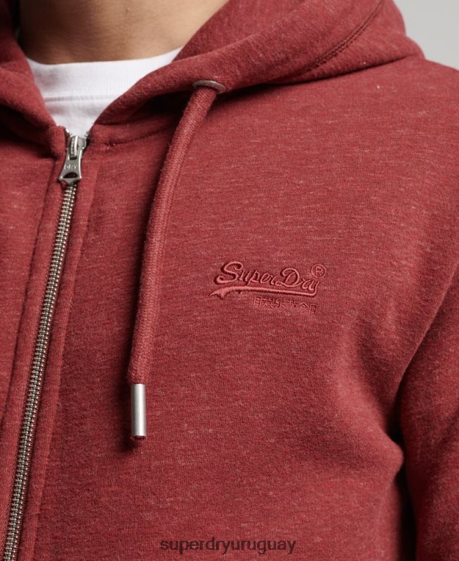 uy Superdry hombres sudadera con cremallera y logo bordado rojo DT2N8Z469 ropa