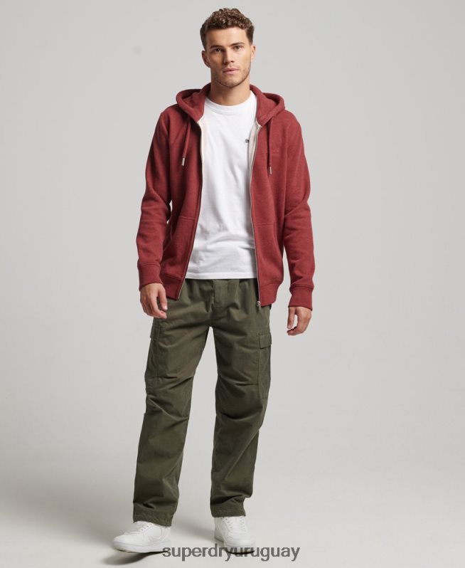 uy Superdry hombres sudadera con cremallera y logo bordado rojo DT2N8Z469 ropa