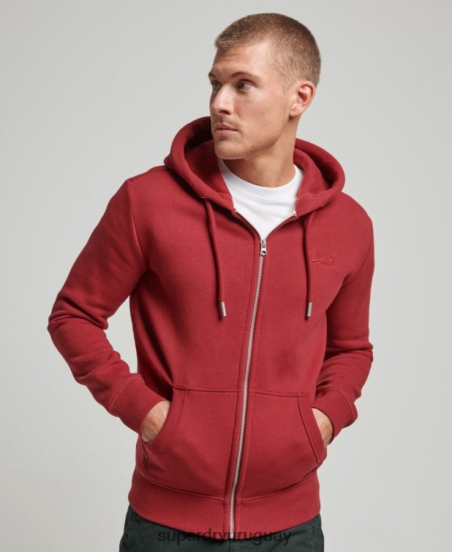 uy Superdry hombres sudadera con cremallera y logo bordado rojo DT2N8Z698 ropa