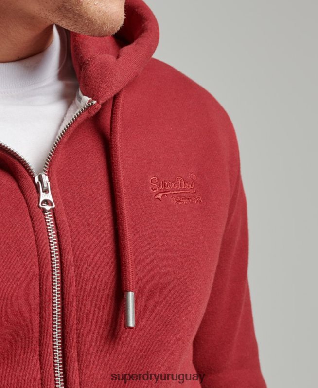 uy Superdry hombres sudadera con cremallera y logo bordado rojo DT2N8Z698 ropa