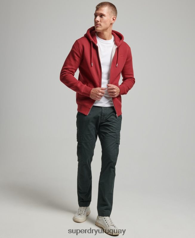 uy Superdry hombres sudadera con cremallera y logo bordado rojo DT2N8Z698 ropa