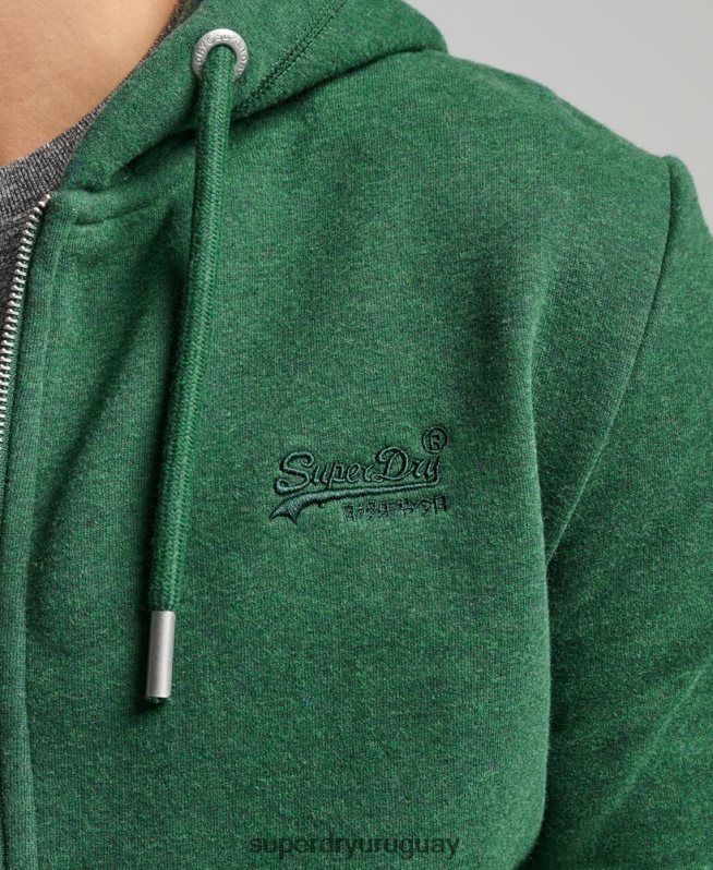 uy Superdry hombres sudadera con cremallera y logo bordado verde DT2N8Z465 ropa