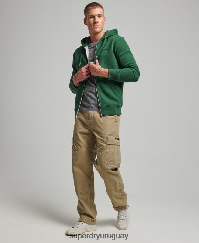 uy Superdry hombres sudadera con cremallera y logo bordado verde DT2N8Z465 ropa