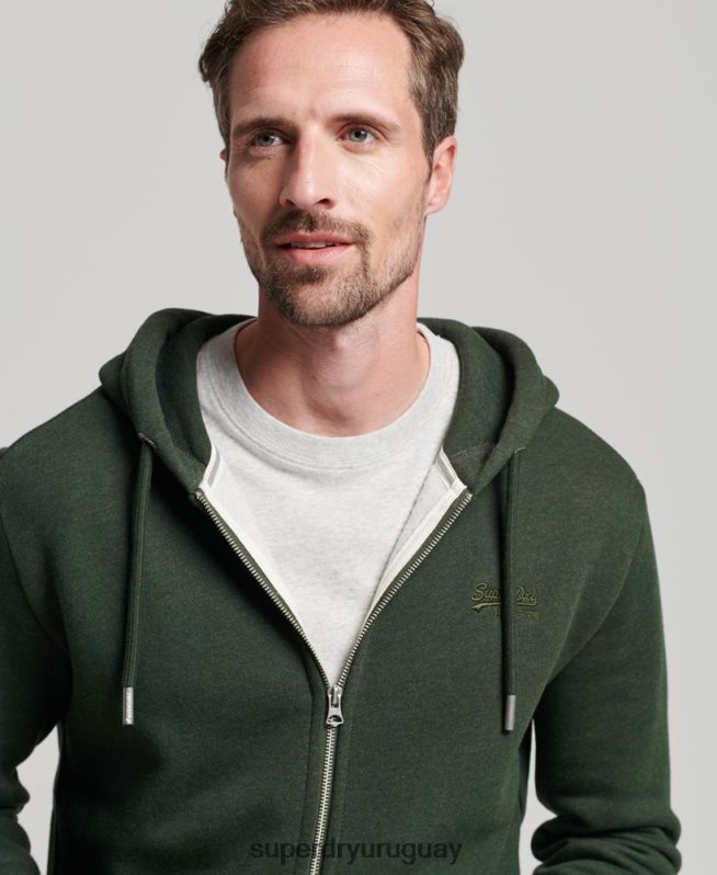 uy Superdry hombres sudadera con cremallera y logo bordado verde DT2N8Z487 ropa