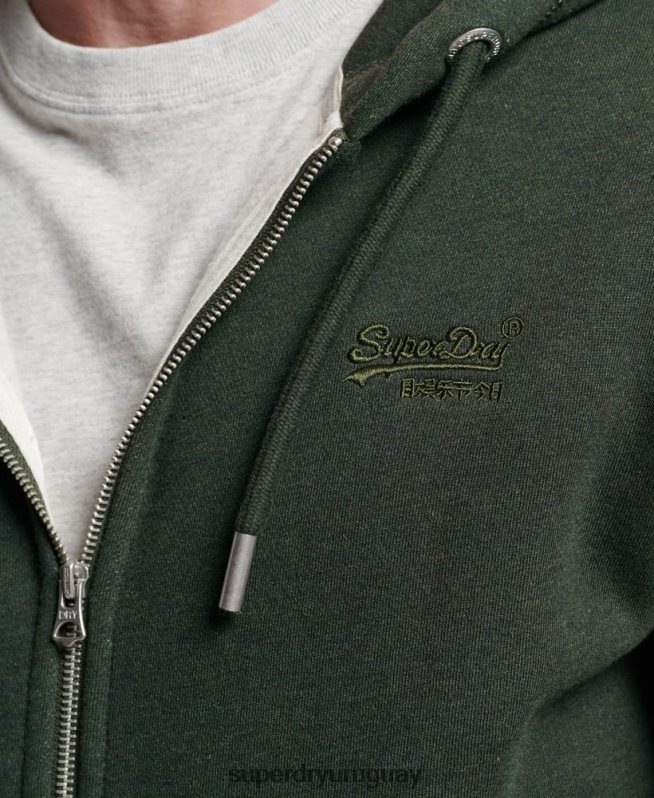 uy Superdry hombres sudadera con cremallera y logo bordado verde DT2N8Z487 ropa