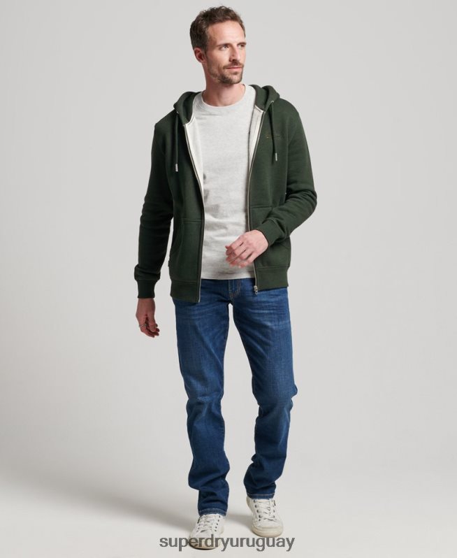 uy Superdry hombres sudadera con cremallera y logo bordado verde DT2N8Z487 ropa
