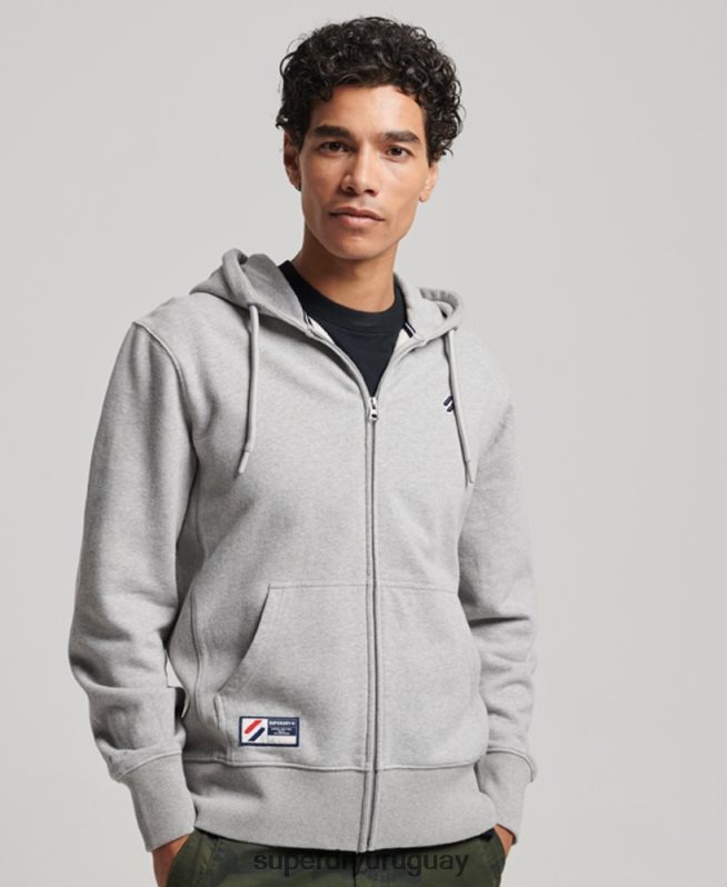uy Superdry hombres sudadera con cremallera y logo esencial gris DT2N8Z5097 ropa