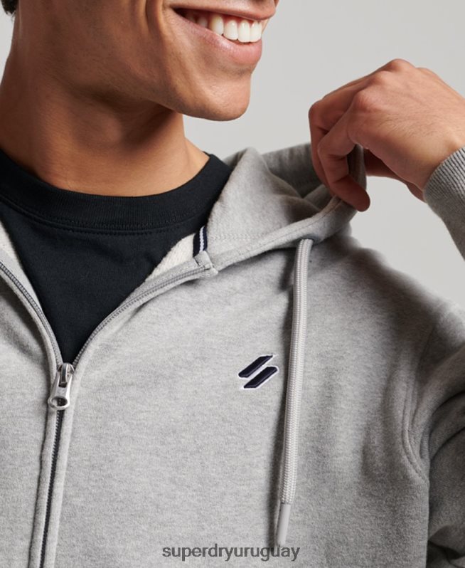 uy Superdry hombres sudadera con cremallera y logo esencial gris DT2N8Z5097 ropa