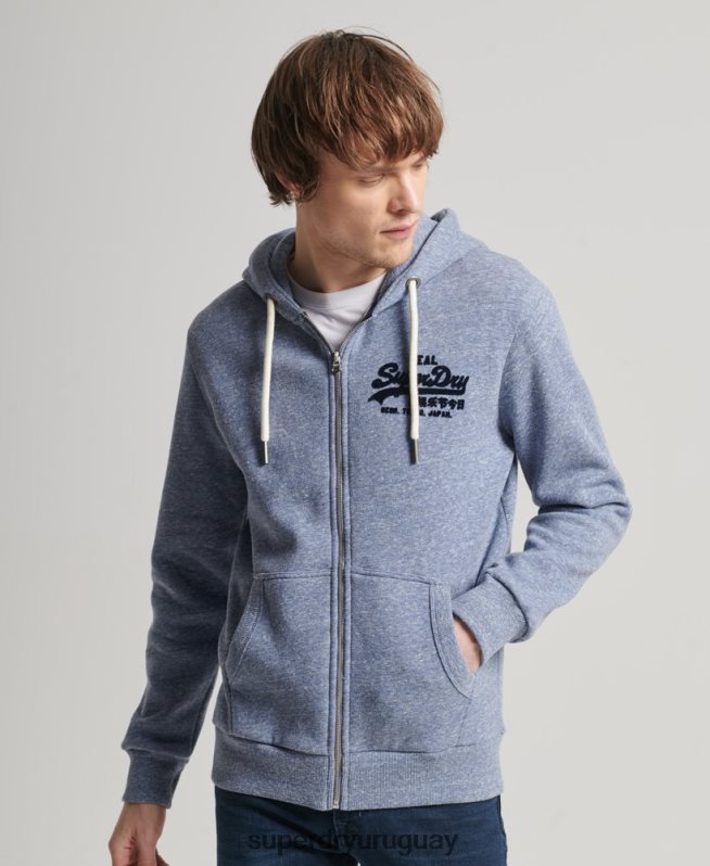 uy Superdry hombres sudadera con cremallera y logo vintage azul DT2N8Z39 ropa