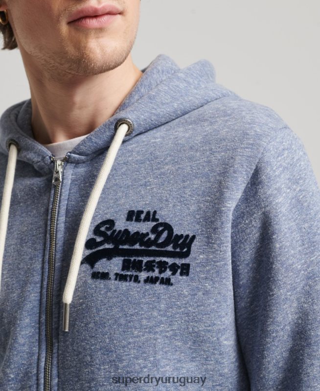 uy Superdry hombres sudadera con cremallera y logo vintage azul DT2N8Z39 ropa