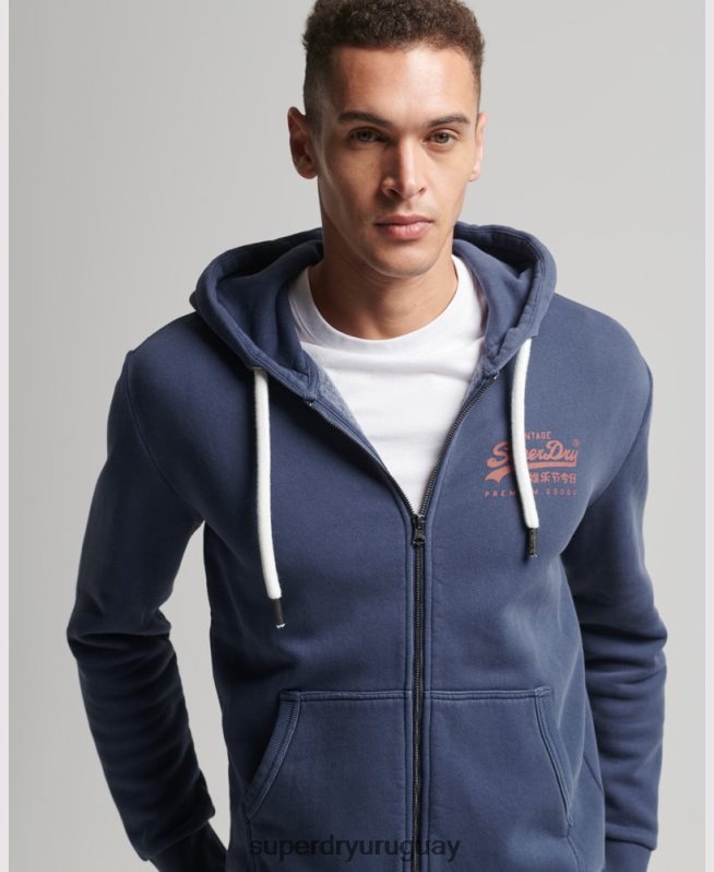 uy Superdry hombres sudadera con cremallera y logo vintage azul oscuro DT2N8Z476 ropa