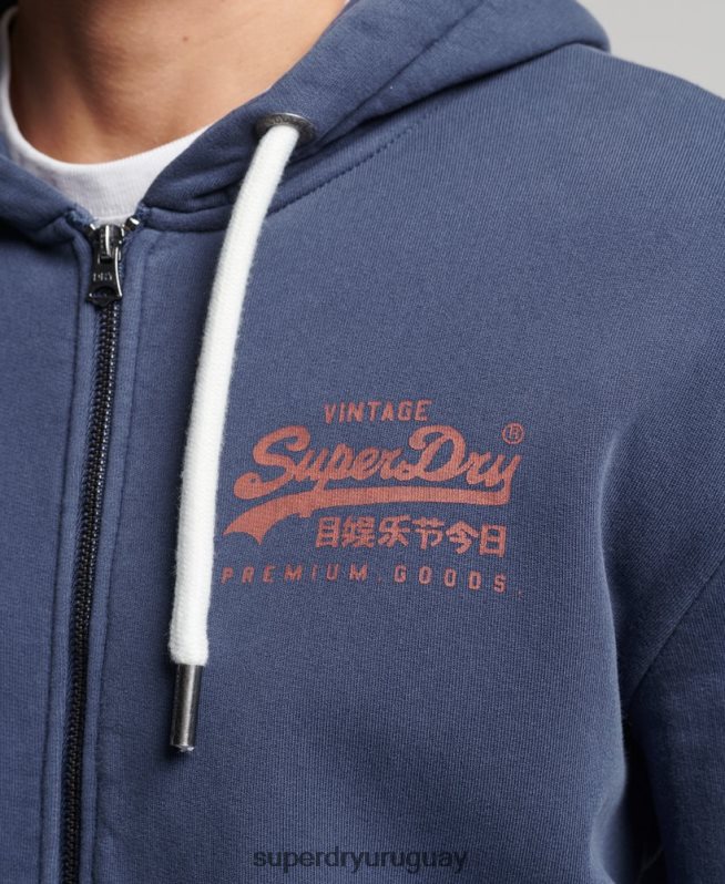 uy Superdry hombres sudadera con cremallera y logo vintage azul oscuro DT2N8Z476 ropa