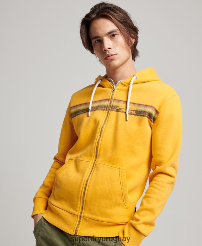 uy Superdry hombres sudadera con cremallera y logo vintage cali amarillo DT2N8Z485 ropa