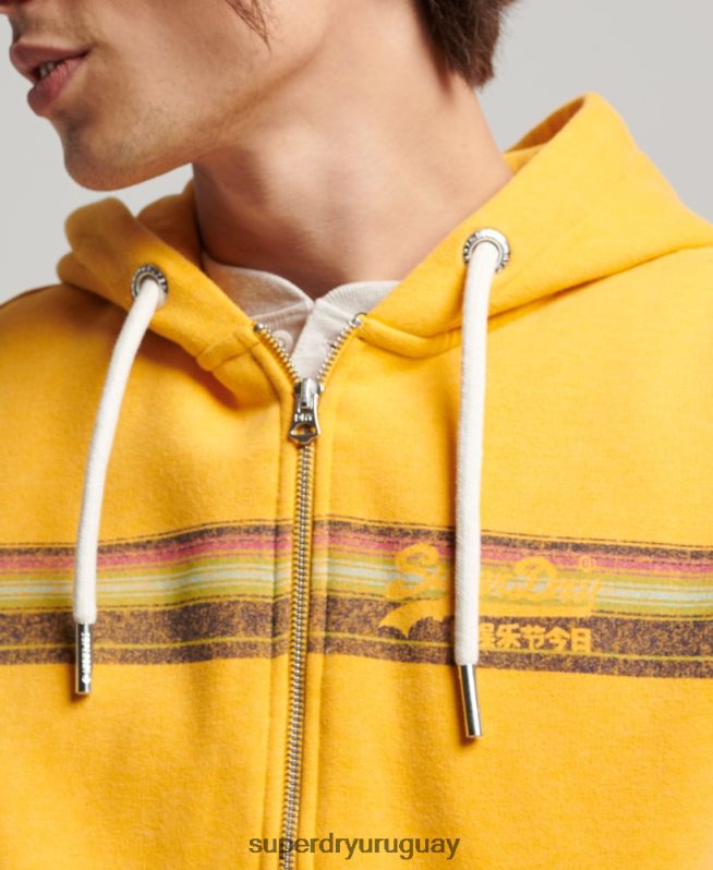 uy Superdry hombres sudadera con cremallera y logo vintage cali amarillo DT2N8Z485 ropa