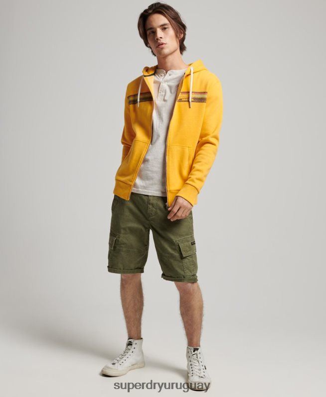 uy Superdry hombres sudadera con cremallera y logo vintage cali amarillo DT2N8Z485 ropa
