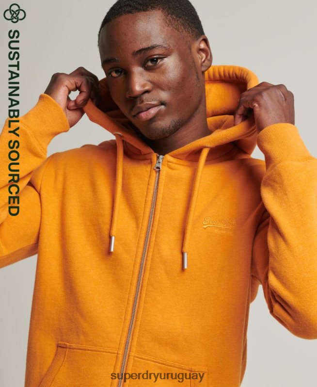 uy Superdry hombres sudadera con cremallera y logo vintage de algodón orgánico amarillo DT2N8Z624 ropa