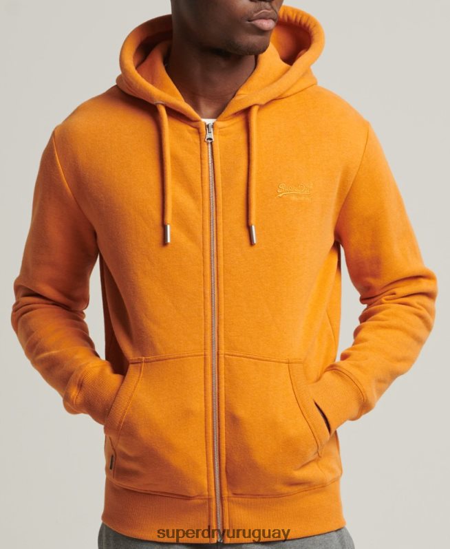 uy Superdry hombres sudadera con cremallera y logo vintage de algodón orgánico amarillo DT2N8Z624 ropa