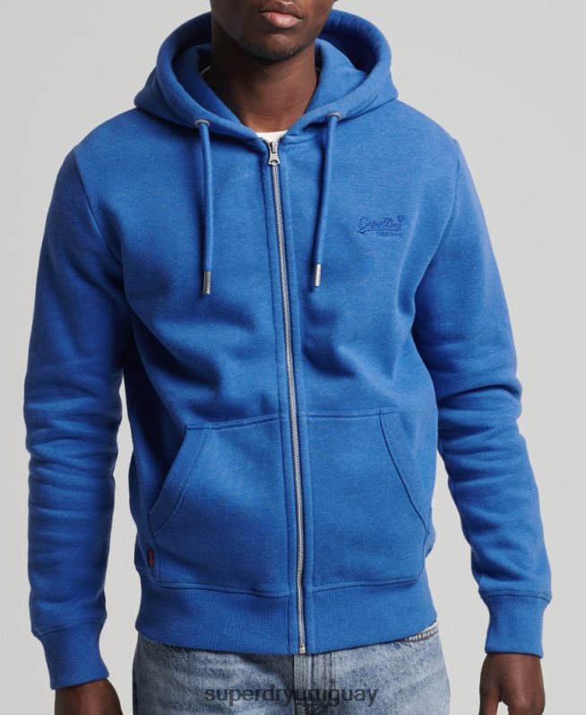 uy Superdry hombres sudadera con cremallera y logo vintage de algodón orgánico azul DT2N8Z668 ropa