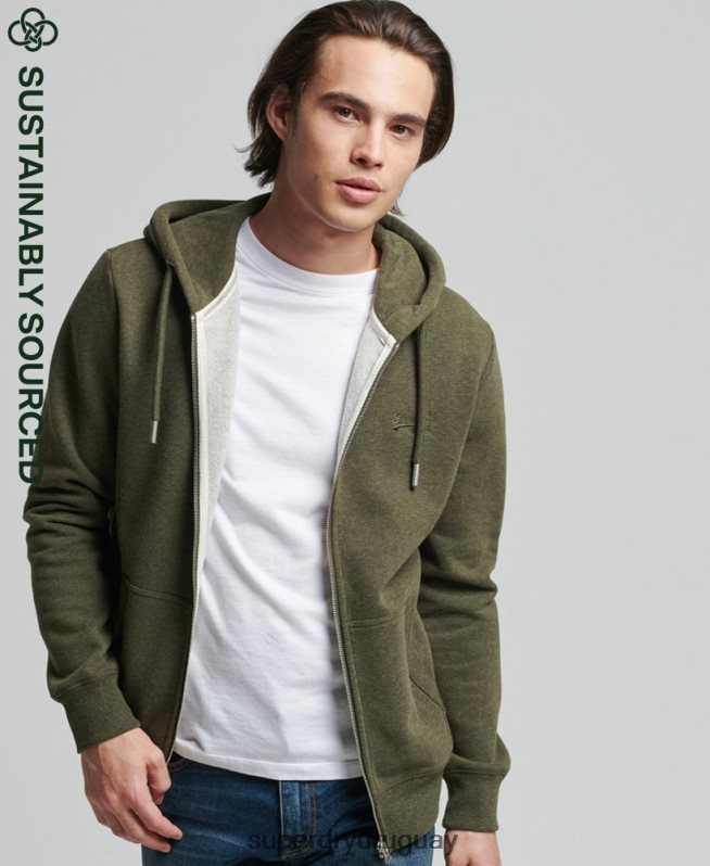 uy Superdry hombres sudadera con cremallera y logo vintage de algodón orgánico caqui DT2N8Z805 ropa