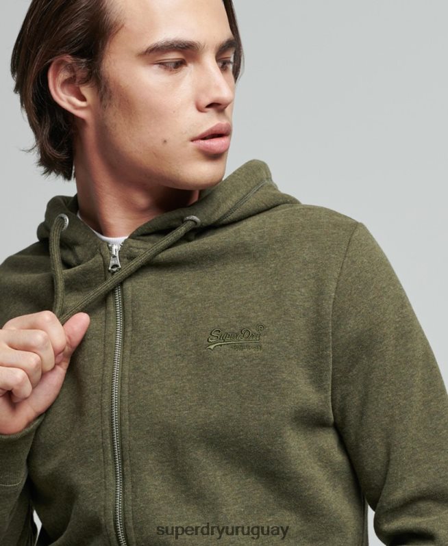 uy Superdry hombres sudadera con cremallera y logo vintage de algodón orgánico caqui DT2N8Z805 ropa