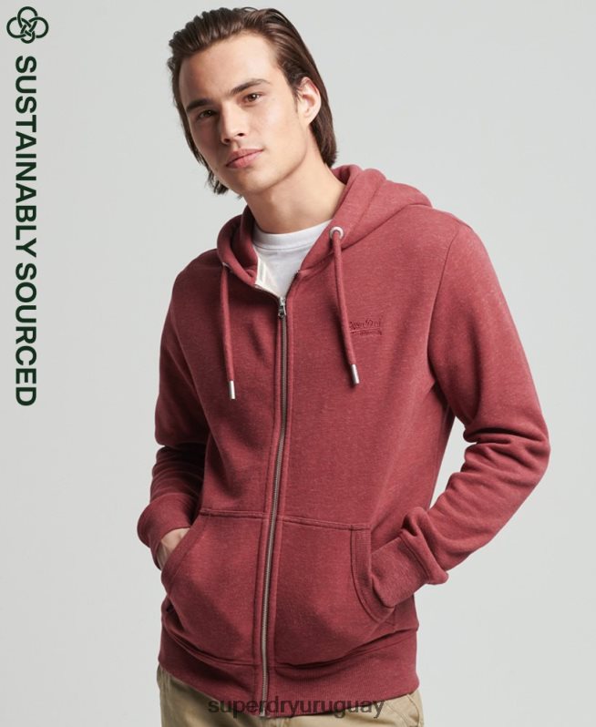 uy Superdry hombres sudadera con cremallera y logo vintage de algodón orgánico rojo DT2N8Z712 ropa