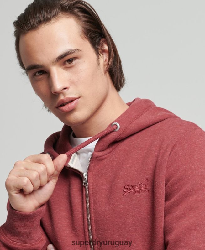 uy Superdry hombres sudadera con cremallera y logo vintage de algodón orgánico rojo DT2N8Z712 ropa