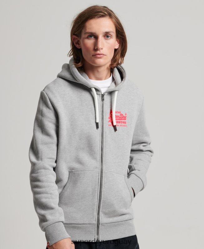 uy Superdry hombres sudadera con cremallera y logo vintage gris DT2N8Z489 ropa