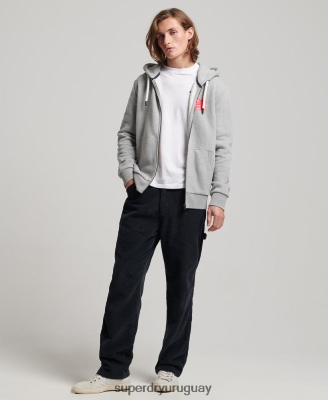 uy Superdry hombres sudadera con cremallera y logo vintage gris DT2N8Z489 ropa
