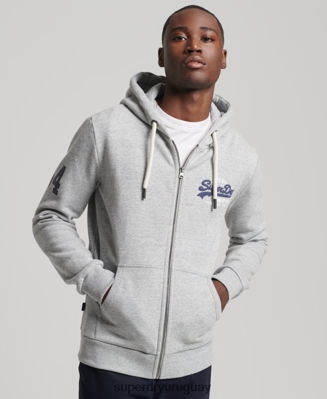 uy Superdry hombres sudadera con cremallera y logo vintage gris DT2N8Z5148 ropa