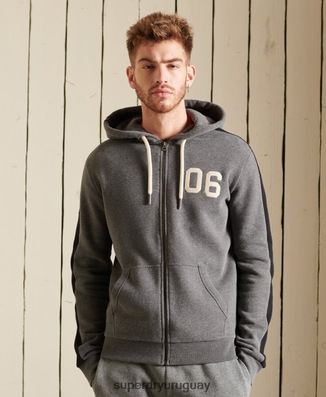uy Superdry hombres sudadera con cremallera y logo vintage gris DT2N8Z891 ropa