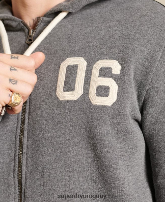 uy Superdry hombres sudadera con cremallera y logo vintage gris DT2N8Z891 ropa