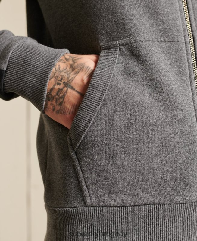 uy Superdry hombres sudadera con cremallera y logo vintage gris DT2N8Z891 ropa